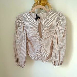 Striped Blouse three quarter sleeve top with Cutout Chest Detail